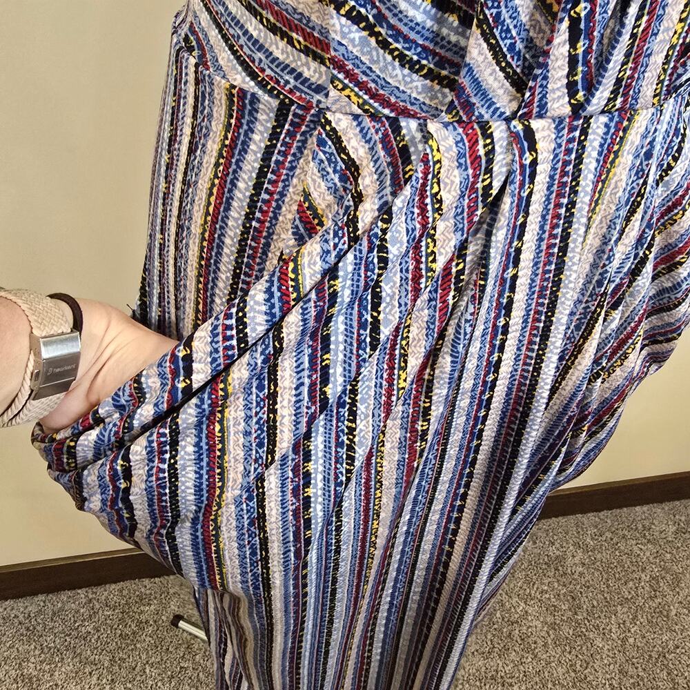 Women's BCBGeneration Blue Striped V-Neck Midi Length Hi Low Dress | Size Medium - Picture 7 of 12